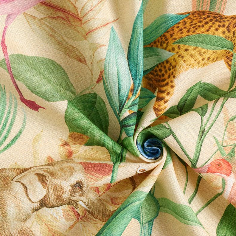 Dekorationsstof Halvpanama jungledyr – beige/grøn,  image number 3