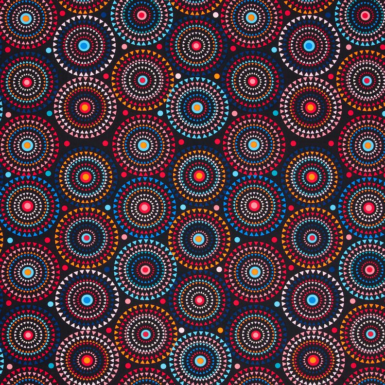 Badetøjsstof Mandala – sort-blå/ildrød,  image number 1