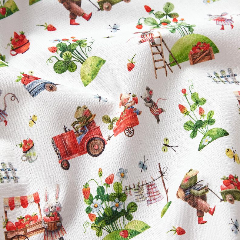 Bomuldspoplin jordbærhøst Digitaltryk – hvid,  image number 2
