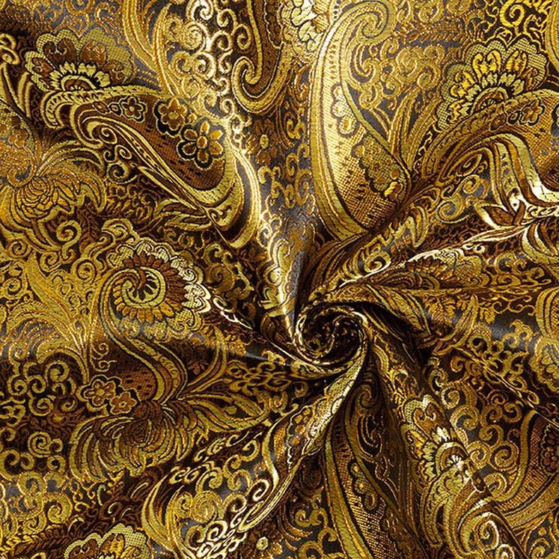 Beklædnings-jacquard metallic paisley – guld/sort,  image number 3
