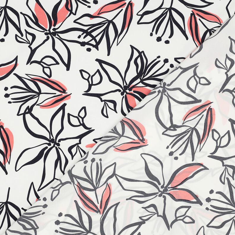 Let stretchstof abstrakte liljer – hvid/hummerfarvet,  image number 4