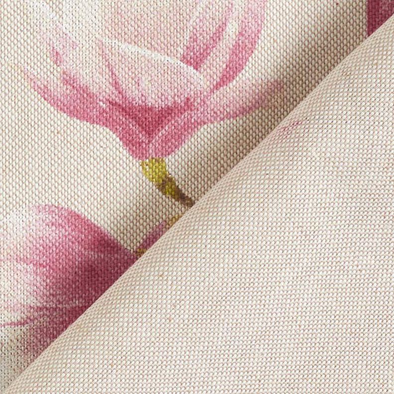 Dekorationsstof Halvpanama Magnolie-blomstrer – malve/natur,  image number 4