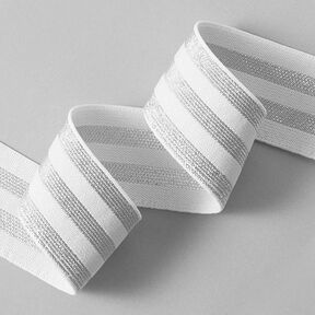 Stribet elastikbånd [40 mm] – hvid/sølv, 