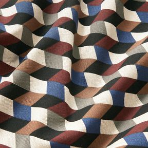 Dekorationsstof Halvpanama minimalistiske terninger &ndash; natur/bl&aring;, 