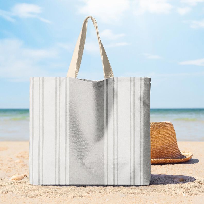 Dekorationsstof Panama blokstriber – uldhvid/tågegrå,  image number 8