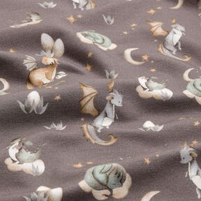 French Terry Sommersweat søde drager Digitaltryk – mørk taupe, 