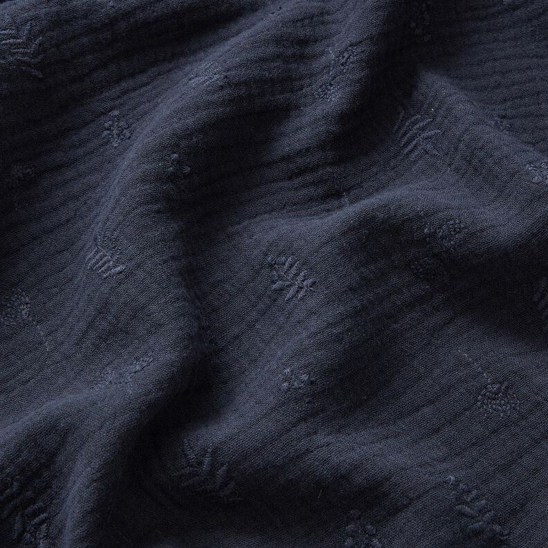 Musselin/Dobbelt-Crincle stof broderi blomster og grene – marineblå,  image number 2