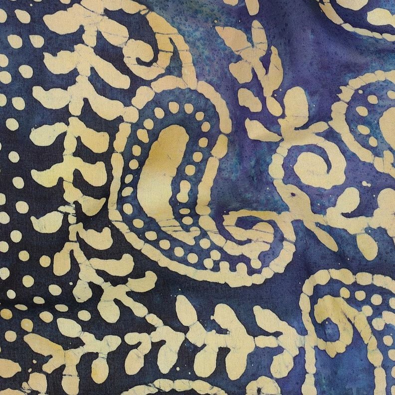Fin bomuldsbatist Batik Paisley – havblå/sand,  image number 2