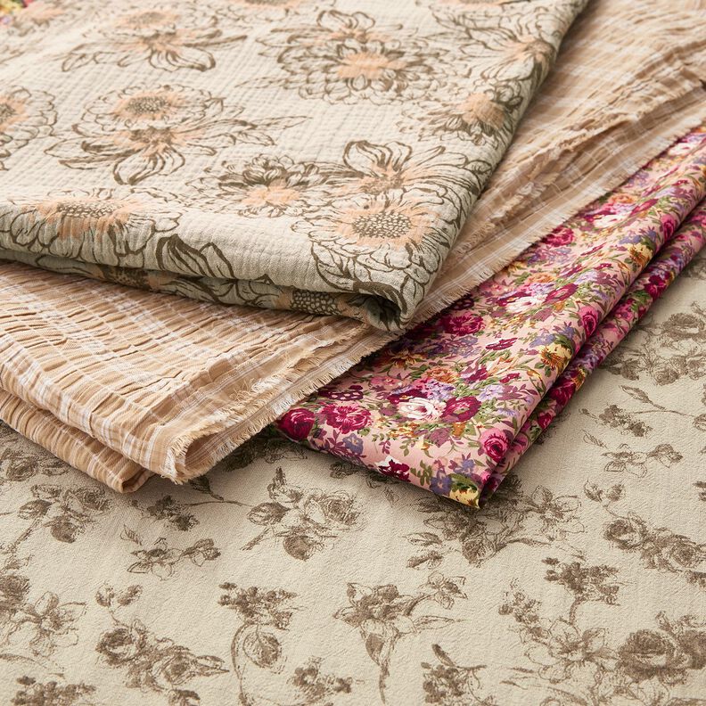 Bomuldsstof  antikke roser – lys taupe/sand,  image number 5