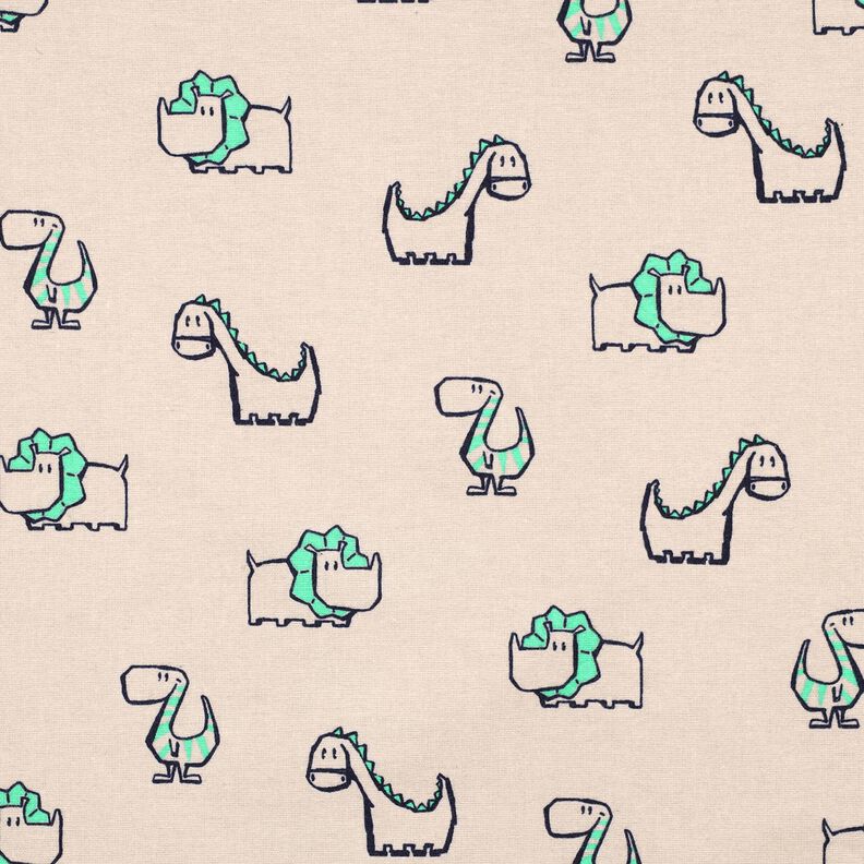 Bomuldsflonel frække dinosaurer | Poppy Fabrics – natur/smaragdgrøn | Reststykke 50cm,  image number 1