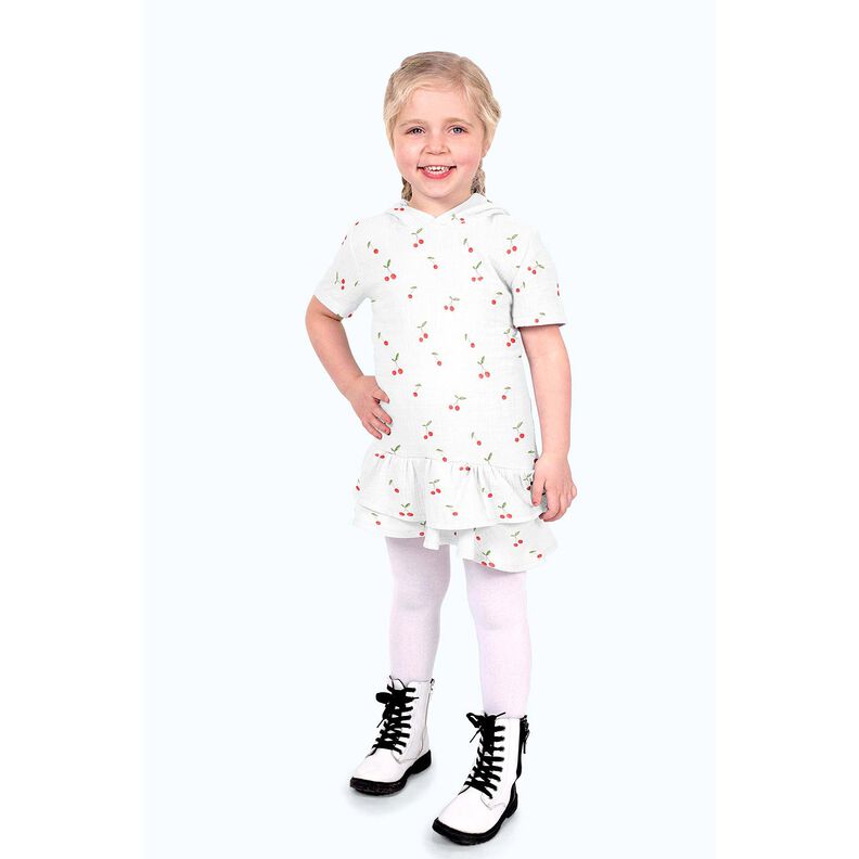 Musselin/Dobbelt-Crincle stof Akvarel kirsebær Digitaltryk – hvid,  image number 5