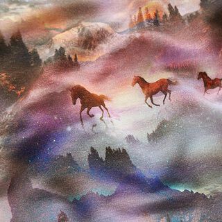 French Terry Sommersweat mystiske heste Digitaltryk – pastelviolet, 