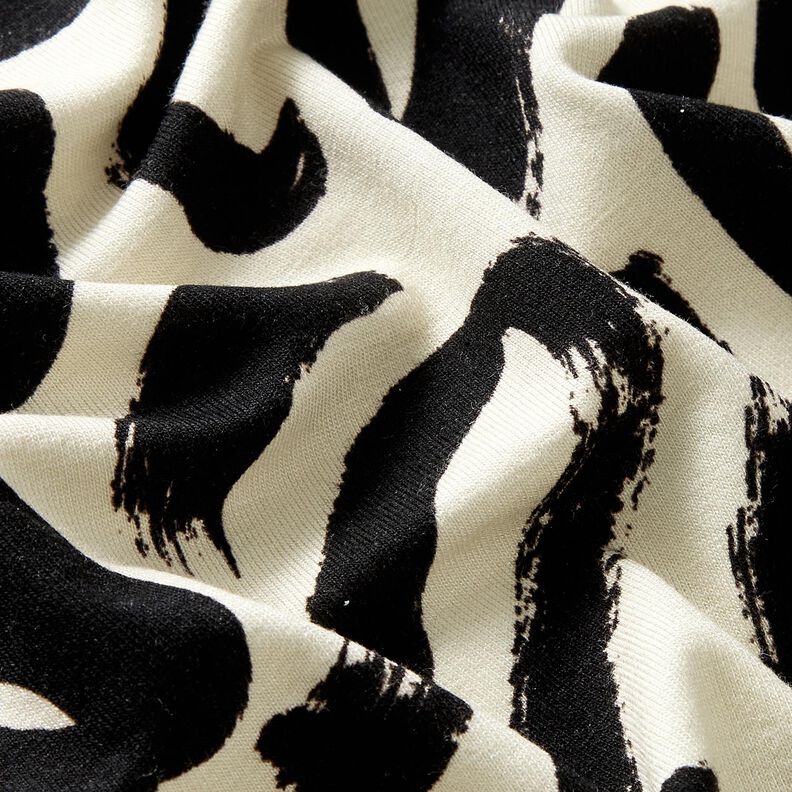 Viskosejersey Abstrakte penselstrøg – creme/sort,  image number 2