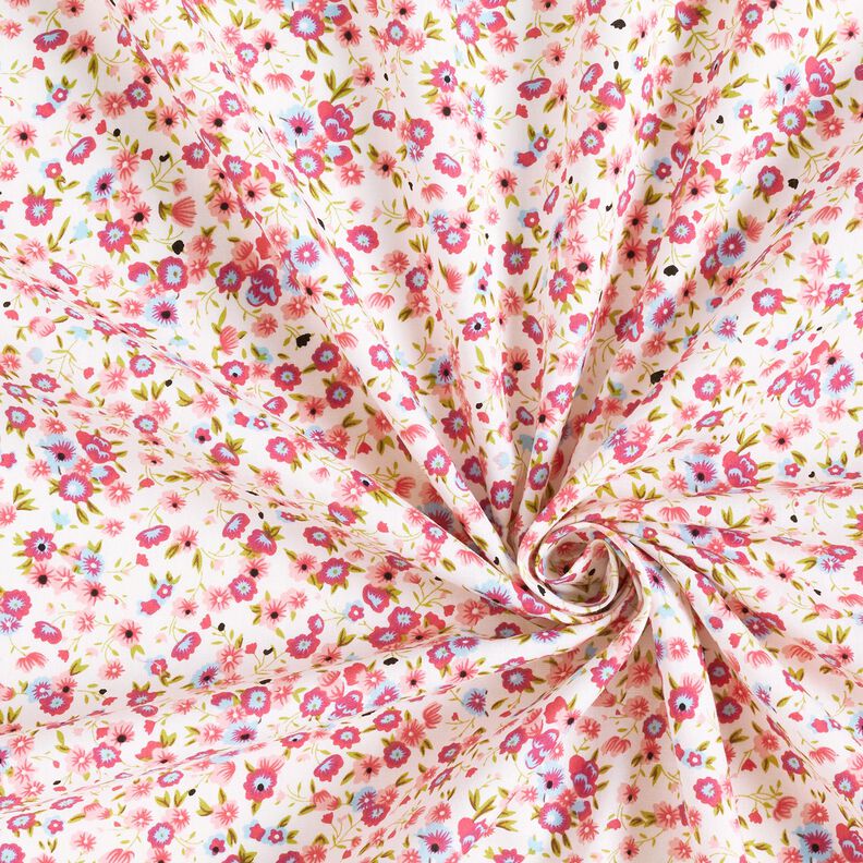 Bomuldspoplin millefleurs – hvid/pink,  image number 3