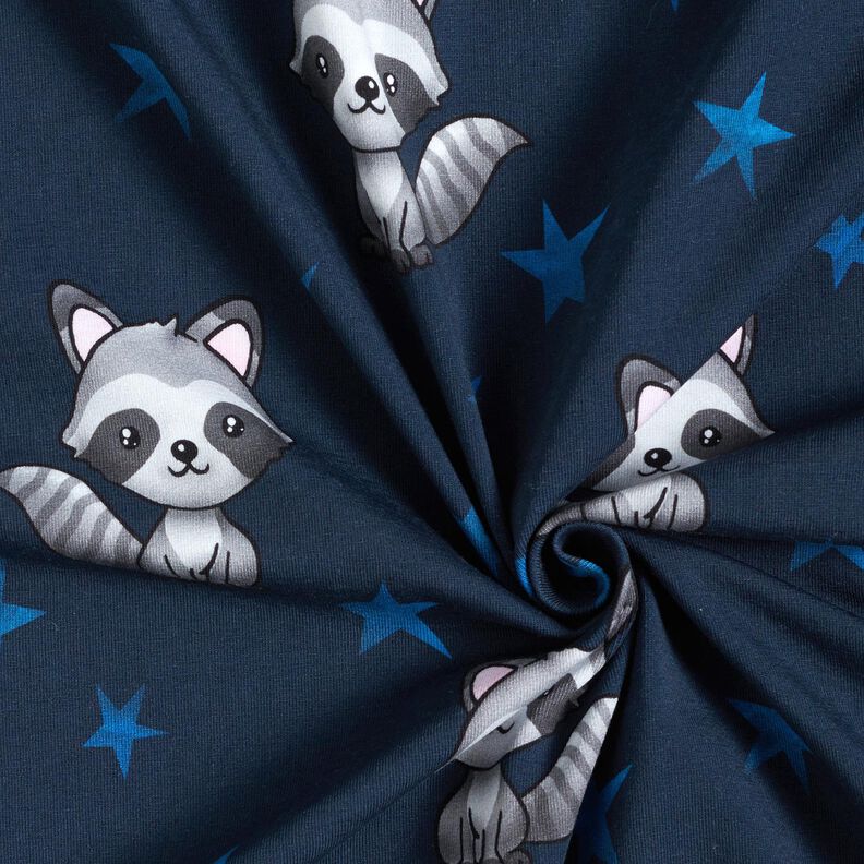 Bomuldsjersey Vaskebjørn med stjerner | Glitzerpüppi – natblå/sølv,  image number 3