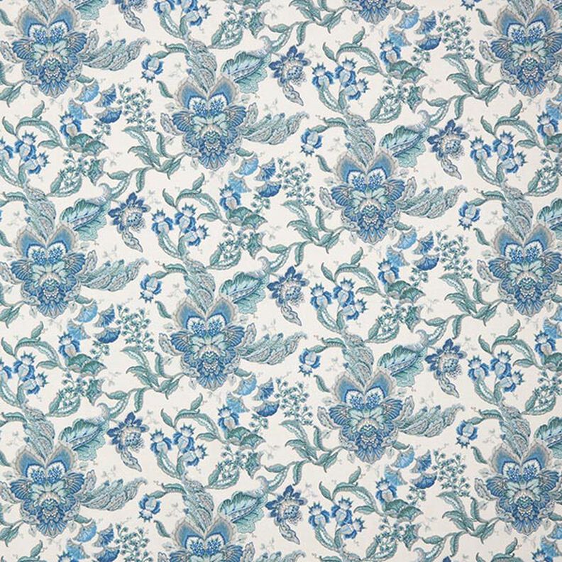 Dekorationsstof kanvas orientalske blomsterornamenter 280 cm – hvid/blå,  image number 1