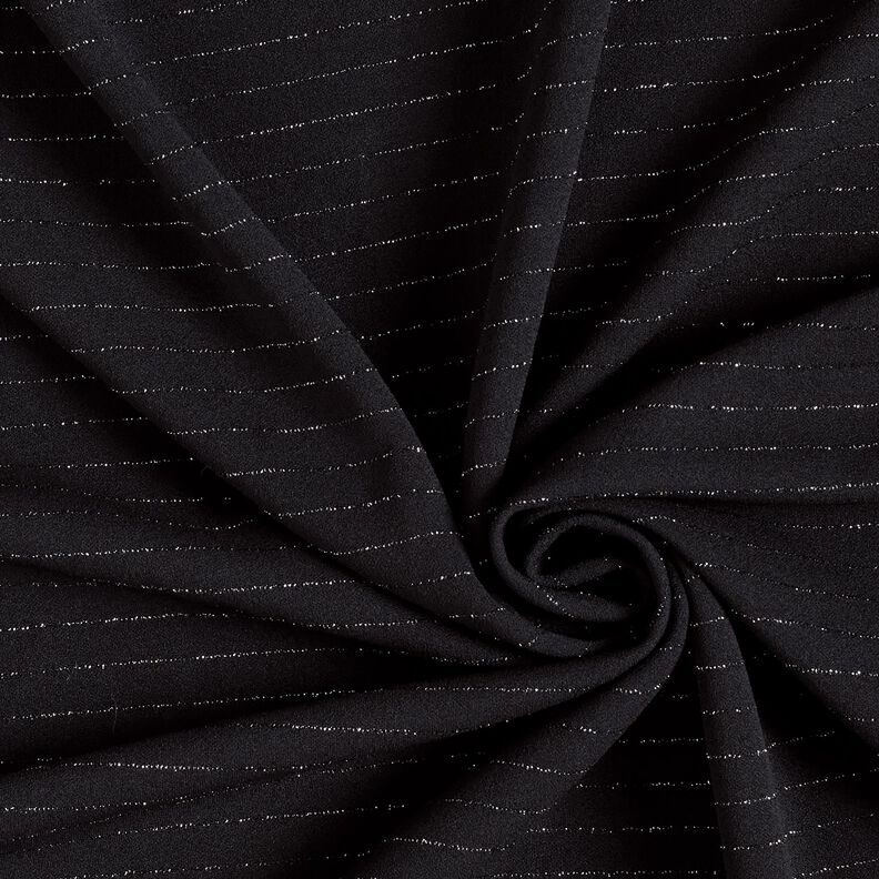 Buksestof, stretch med glitter-nålestriber – sort/sølv metallic,  image number 3