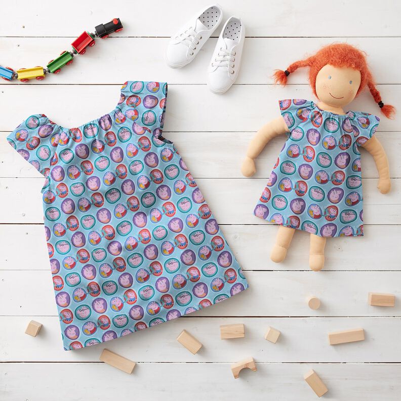 Bomuldspoplin Gurli-ansigter Licensstof | ABC Ltd – lys turkis,  image number 6