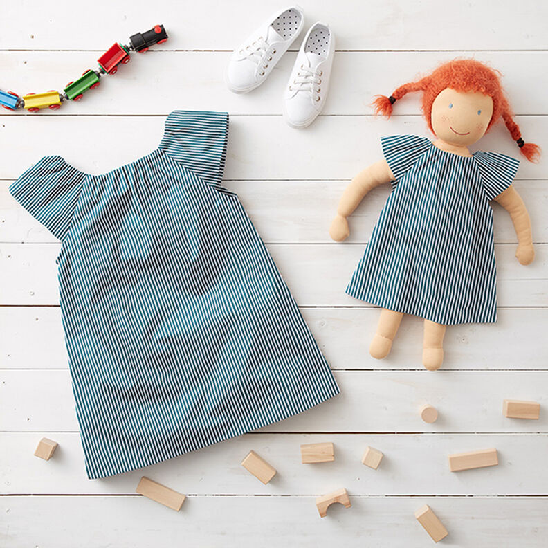 Bomuldspoplin Striber – petrol/hvid,  image number 6