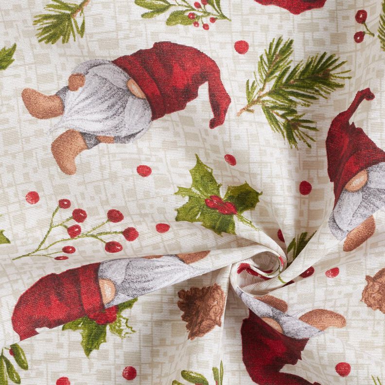 Dekorationsstof Canvas Nisse med hue – lysebeige/mørkerød,  image number 3