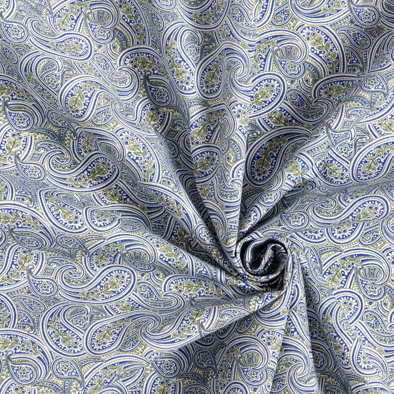 Skjortestof overlappende paisley – indigo/olivengrøn,  image number 3