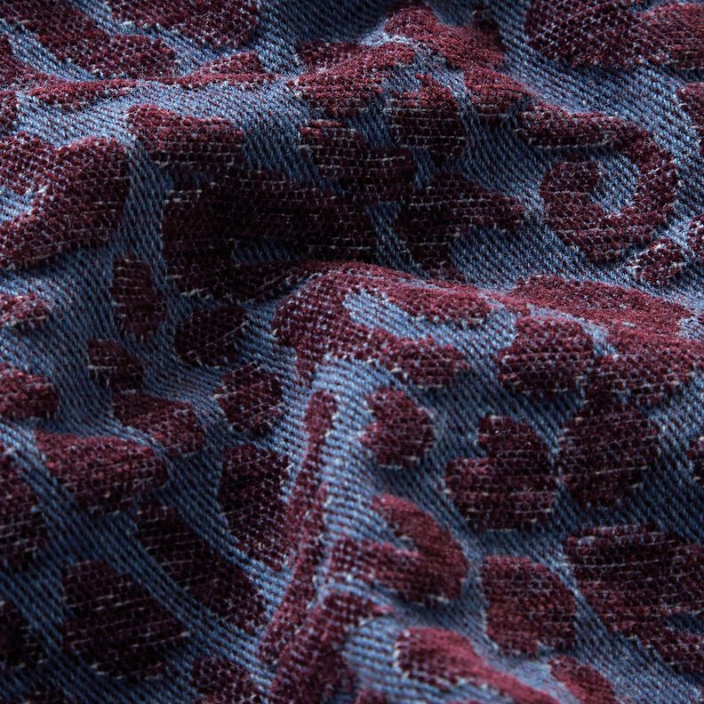 Buksestof i denimlook med leopardprint – aubergine/jeansblå,  image number 2