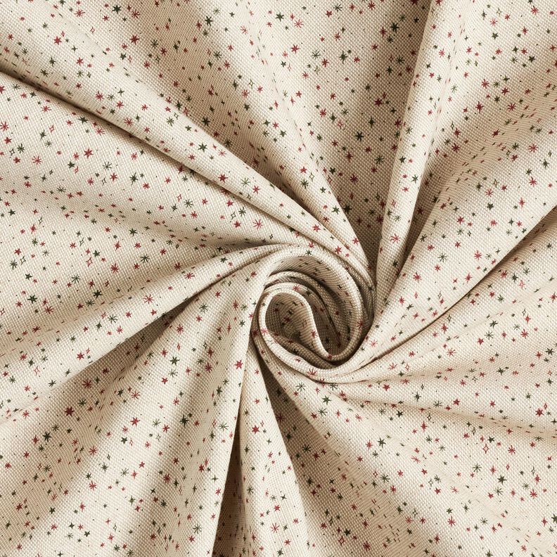 Dekorationsstof Halvpanama festlige stjerner – natur/karminrød,  image number 3