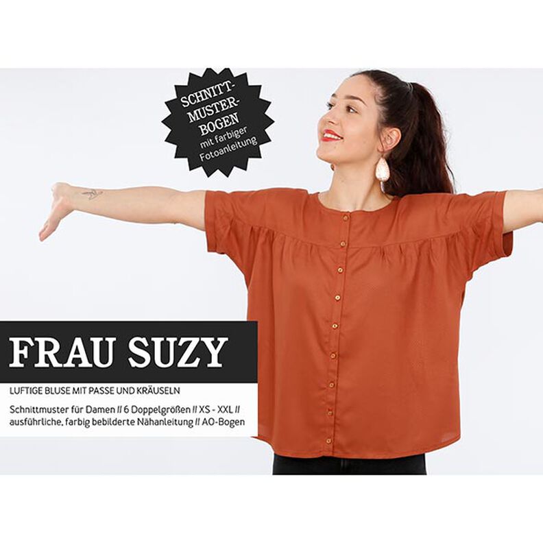 FRAU SUZY - løs kortærmet bluse med flæser, Studio Schnittreif  | XS -  XXL,  image number 1