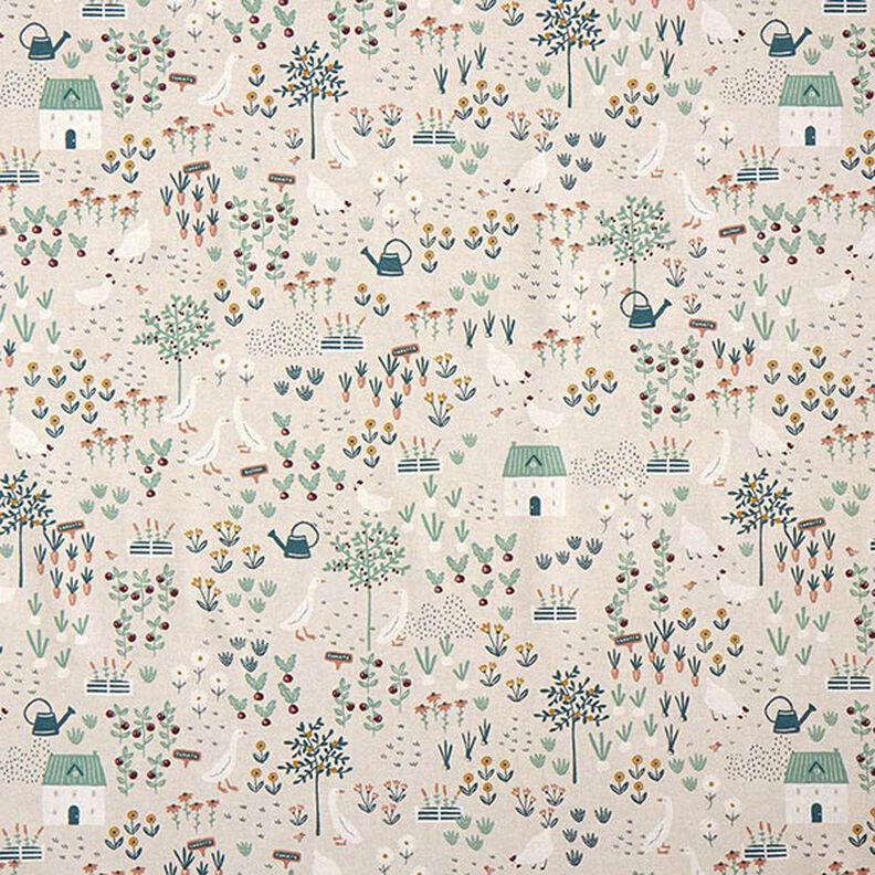 Dekorationsstof Halvpanama bondegård – natur/grøn,  image number 1