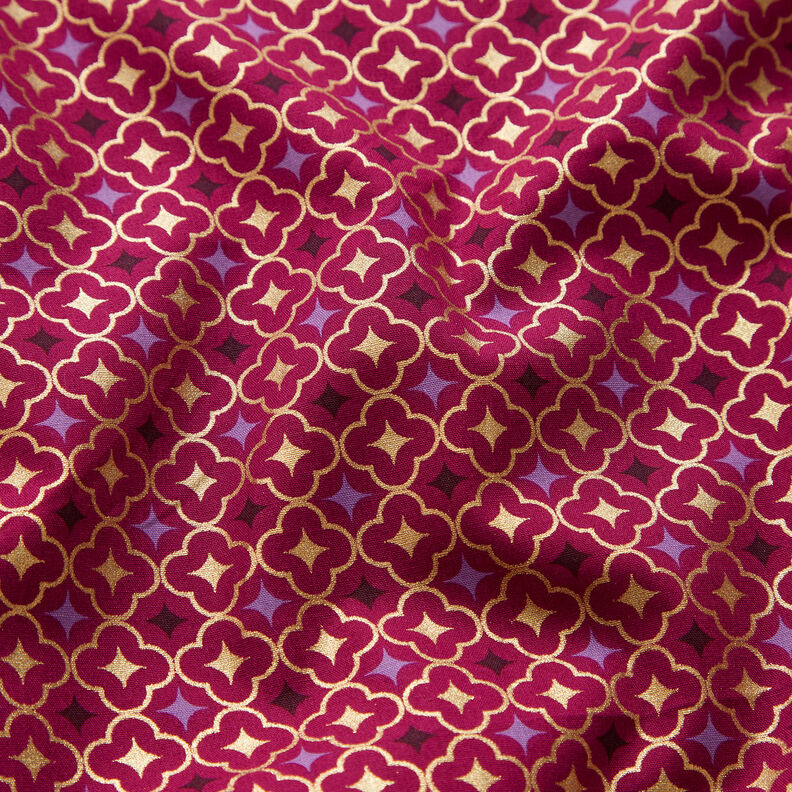 Bomuldsstof Poplin festlige kakler – bær/guld,  image number 2