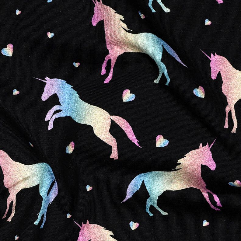 Bomuldsjersey regnbue-enhjørninger Digitaltryk | Poppy Fabrics – sort,  image number 2