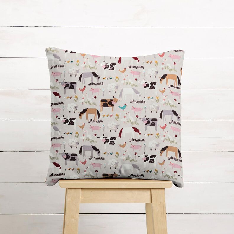 Bomuldsstof Cretonne bondegårdsdyr – mandel,  image number 7