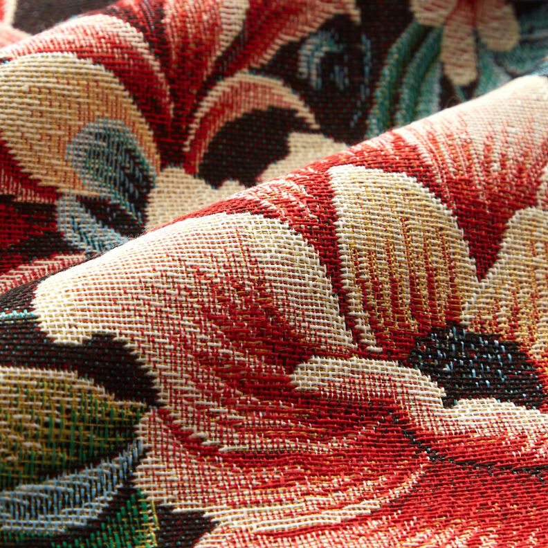 Dekorationsstof Gobelin skønne blomster – sort/rød,  image number 2