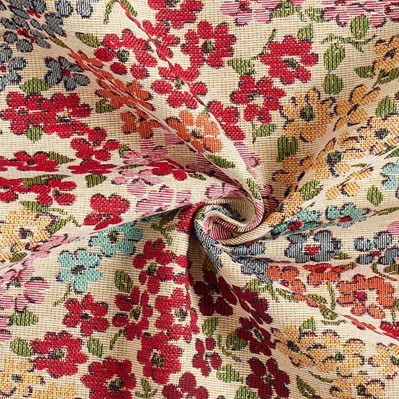 Dekorationsstof Gobelin blomsterflor – lysebeige/rød,  image number 3