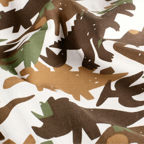 Bomuldsjersey Camouflage dinosaurer – elfenben/kastaniebrun, 