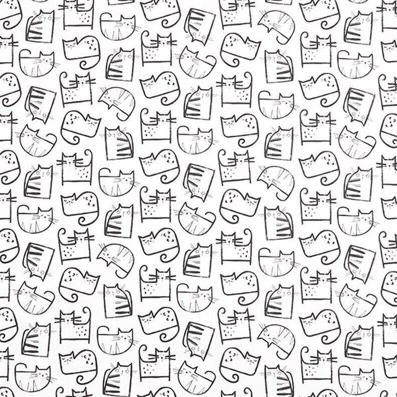 Bomuldsstof Cretonne kattetegninger – sort/elfenben,  image number 1