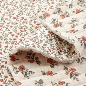 Musselin Quiltstof romantiske blomster &ndash; uldhvid/lyse b&aelig;r, 