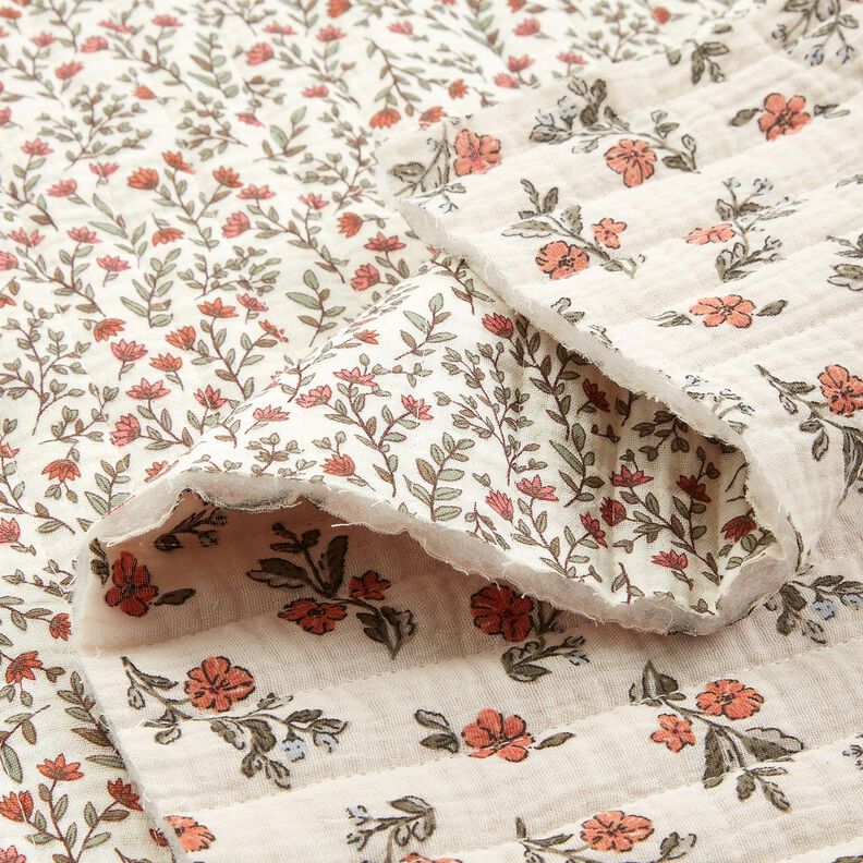 Musselin Quiltstof romantiske blomster &ndash; uldhvid/lyse b&aelig;r,  image number 2