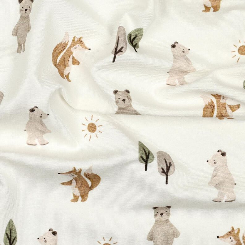 Bomuldsjersey dyr i skoven Digitaltryk | Poppy Fabrics – elfenben/anemone,  image number 2