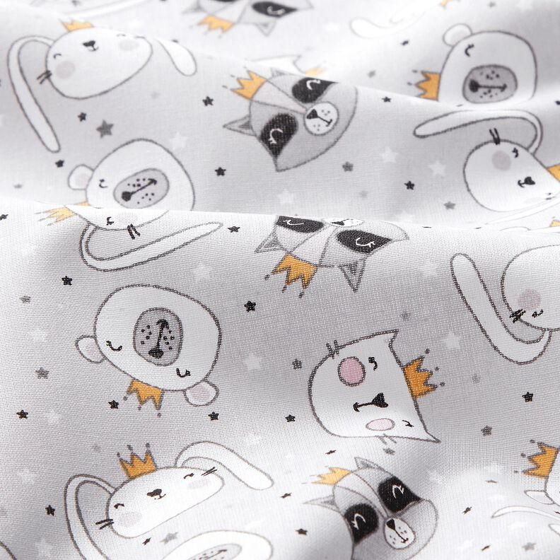 Bomuldspoplin Dyr med kroner – lysegrå,  image number 2