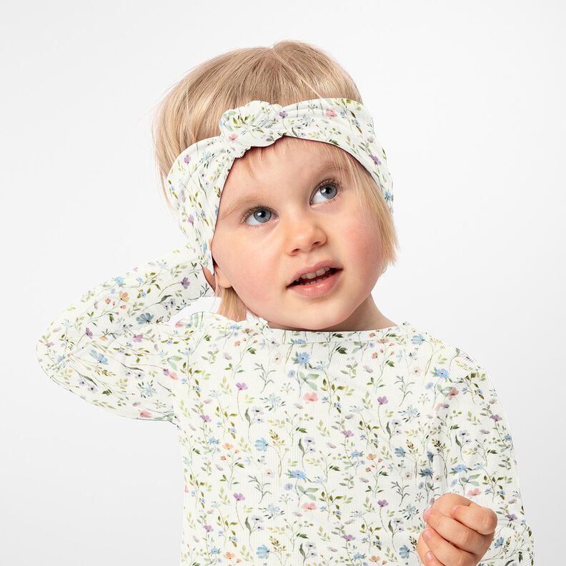 Rib-jersey akvarel blomstereng – elfenben,  image number 6