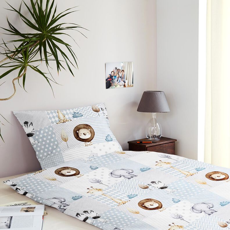 Dekorationsstof Bomuldskiper baby-jungledyr Digitaltryk – hvid/lyseblå,  image number 6