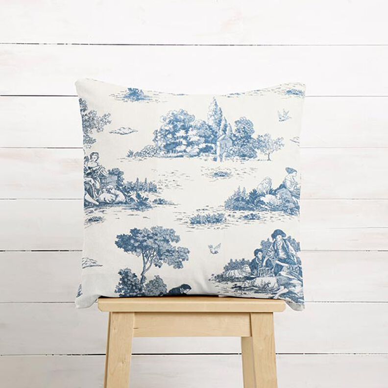 Dekorationsstof Halvpanama fårehyrde – jeansblå/uldhvid,  image number 8