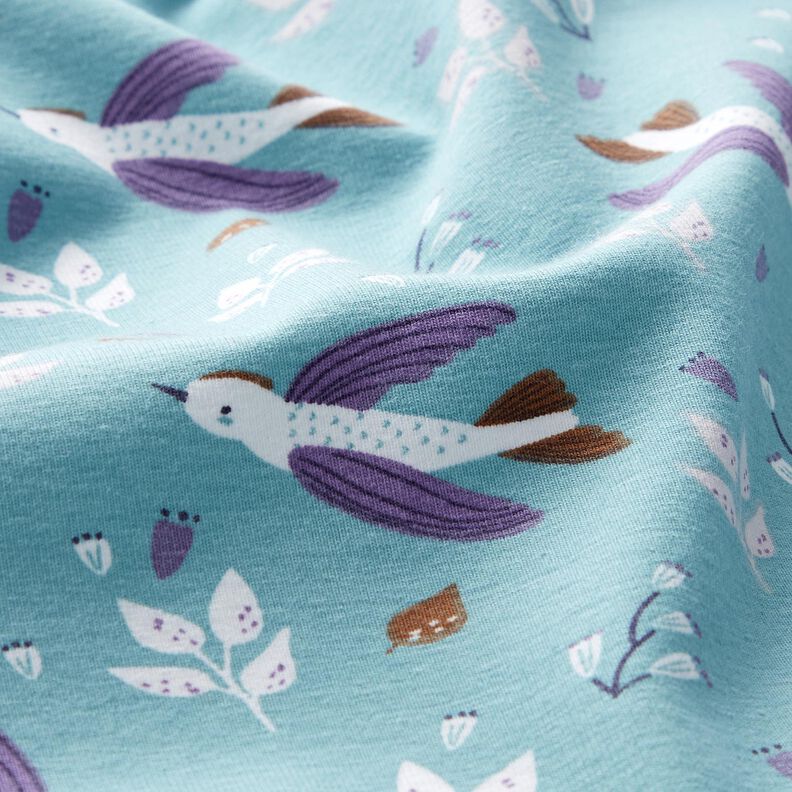 Bomuldsjersey Små fugle – dueblå,  image number 2