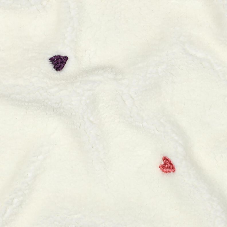 Teddyplys broderede hjerter | Poppy Fabrics – elfenben/rosé,  image number 2
