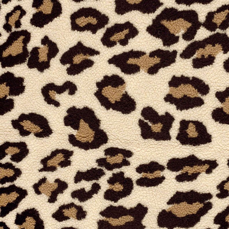 Sherpa teddyplys leopardmønster – mandel/sort,  image number 1