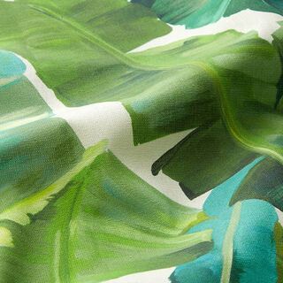 Dekorationsstof Canvas malede palmeblade – mørkegrøn/uldhvid, 