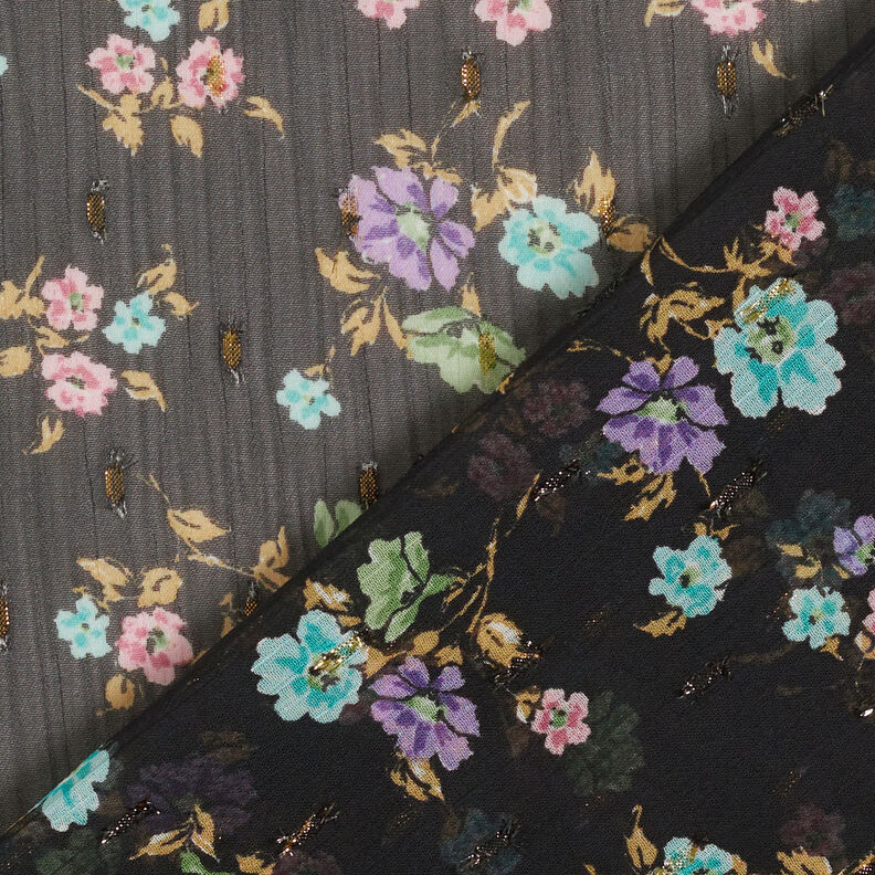 crêpe chiffon dobby og blomster – sort/lyseblå,  image number 4