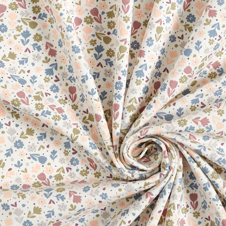 Bomuldsjersey søde blomster  – uldhvid,  image number 3