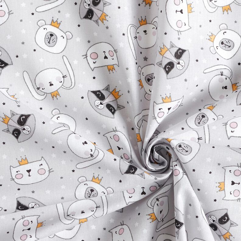 Bomuldspoplin Dyr med kroner – lysegrå,  image number 3